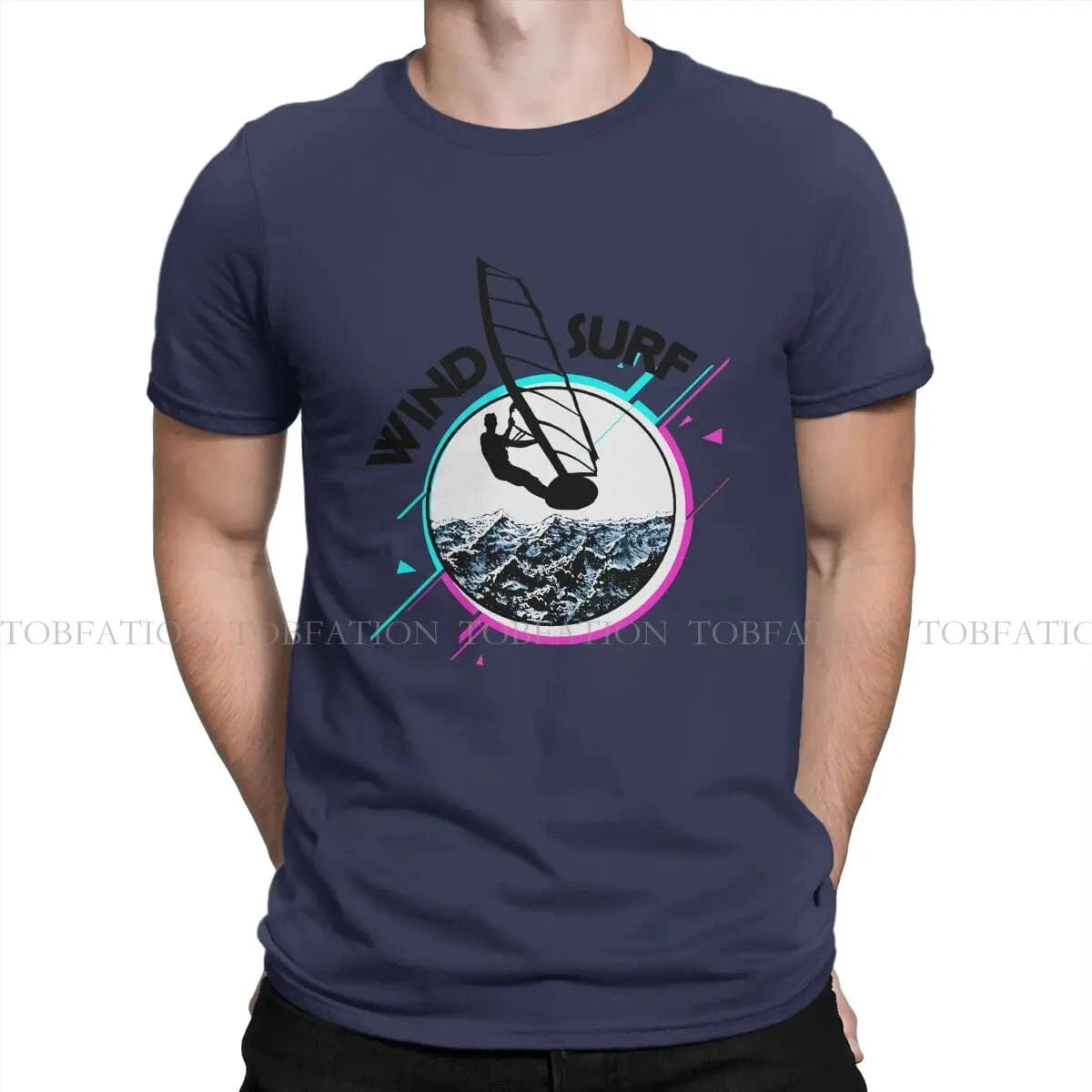 Windsurfing T-Shirt Men Style Pure Cotton Round Neck