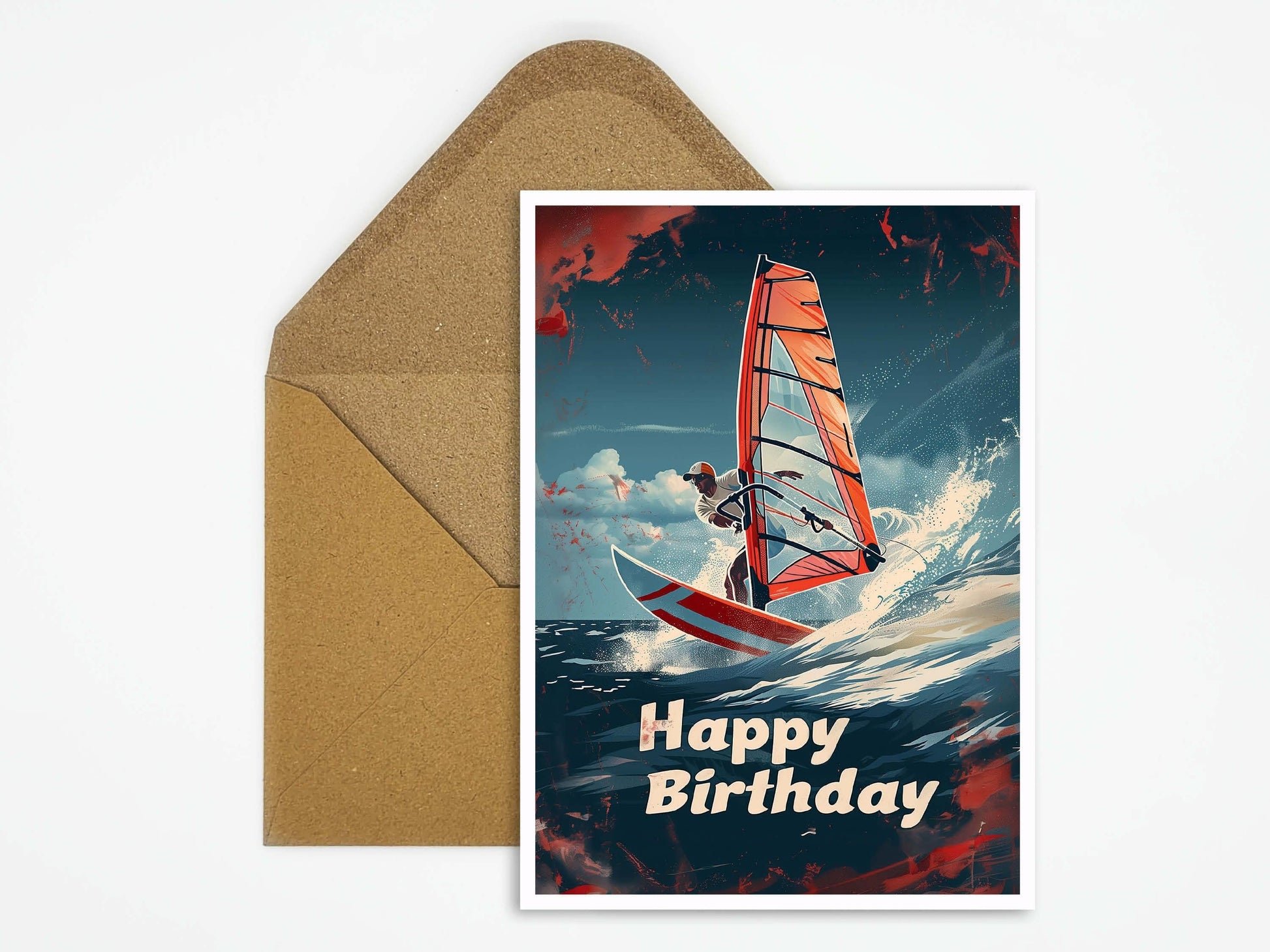 Windsurfing Gifts and Gear Birthday card windsurfing, Happy Birthday card windsurfing, windsurfer sport card Happy Birthday, postcard windsurfer to give away