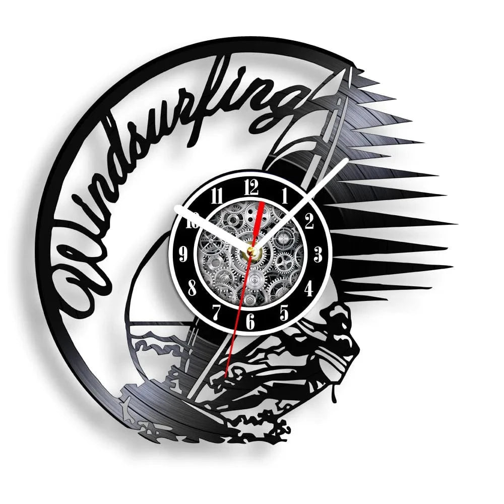 Windsurfing Gifts and Gear Clock GIT-2606 / NO LED Light Windsurfing Laser Cut Vinyl Record Wall Clock