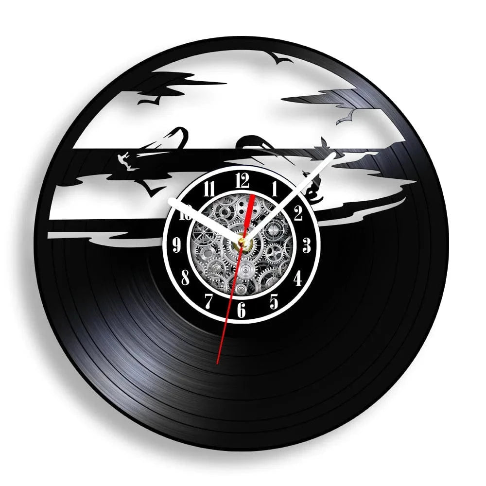 Windsurfing Gifts and Gear Clock GIT-3563 / With LED Light Windsurfing Laser Cut Vinyl Record Wall Clock