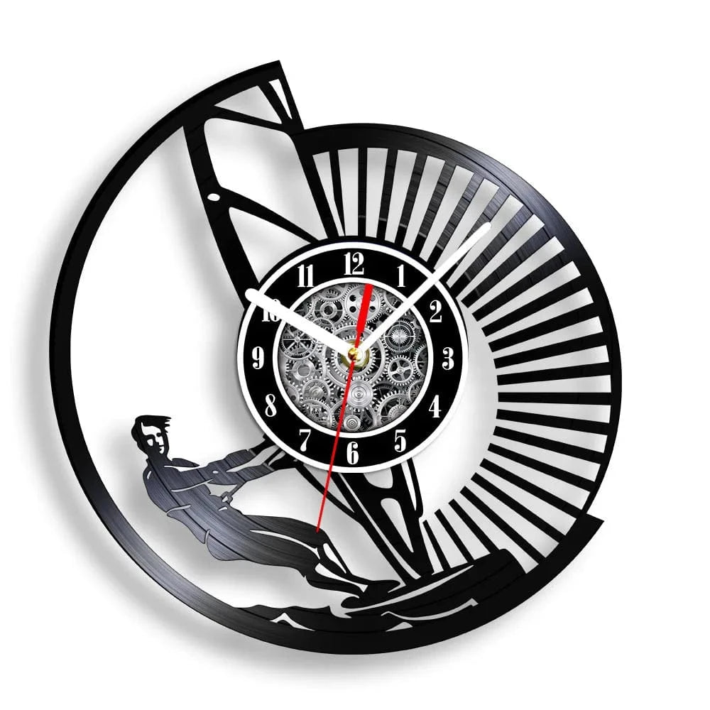 Windsurfing Gifts and Gear Clock GIT-3947 / With LED Light Windsurfing Laser Cut Vinyl Record Wall Clock