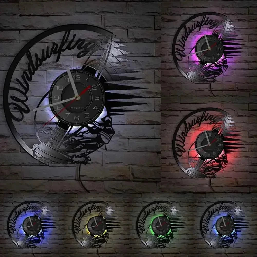 Windsurfing Gifts and Gear Clock With LED4 Windsurfing Vinyl LP Record Wall Clock Home Decor
