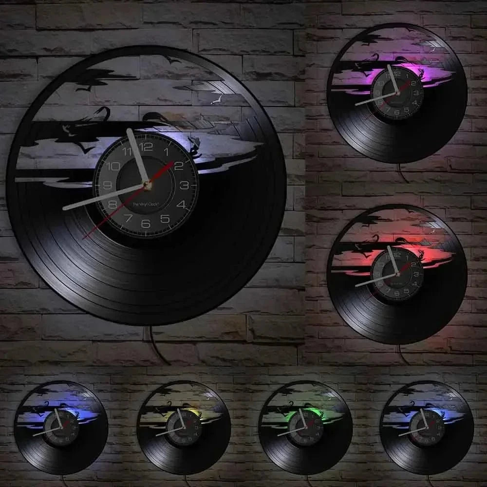 Windsurfing Gifts and Gear Clock With LED6 Windsurfing Vinyl LP Record Wall Clock Home Decor