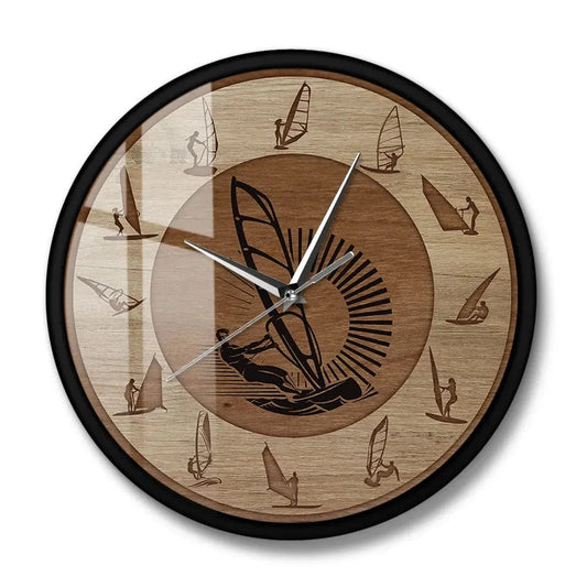 Windsurfing Gifts and Gear Clock Metal Frame Windsurfing Wall Clock Wind Surfer Art Man Cave Home Decor