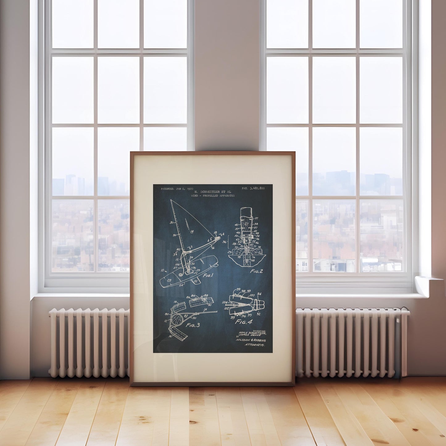 Windsurfing Gifts and Gear Decor First windsurfing board design from US Patent Office. Poster gift for windsurfer, windsurfing, water sports, board sailing