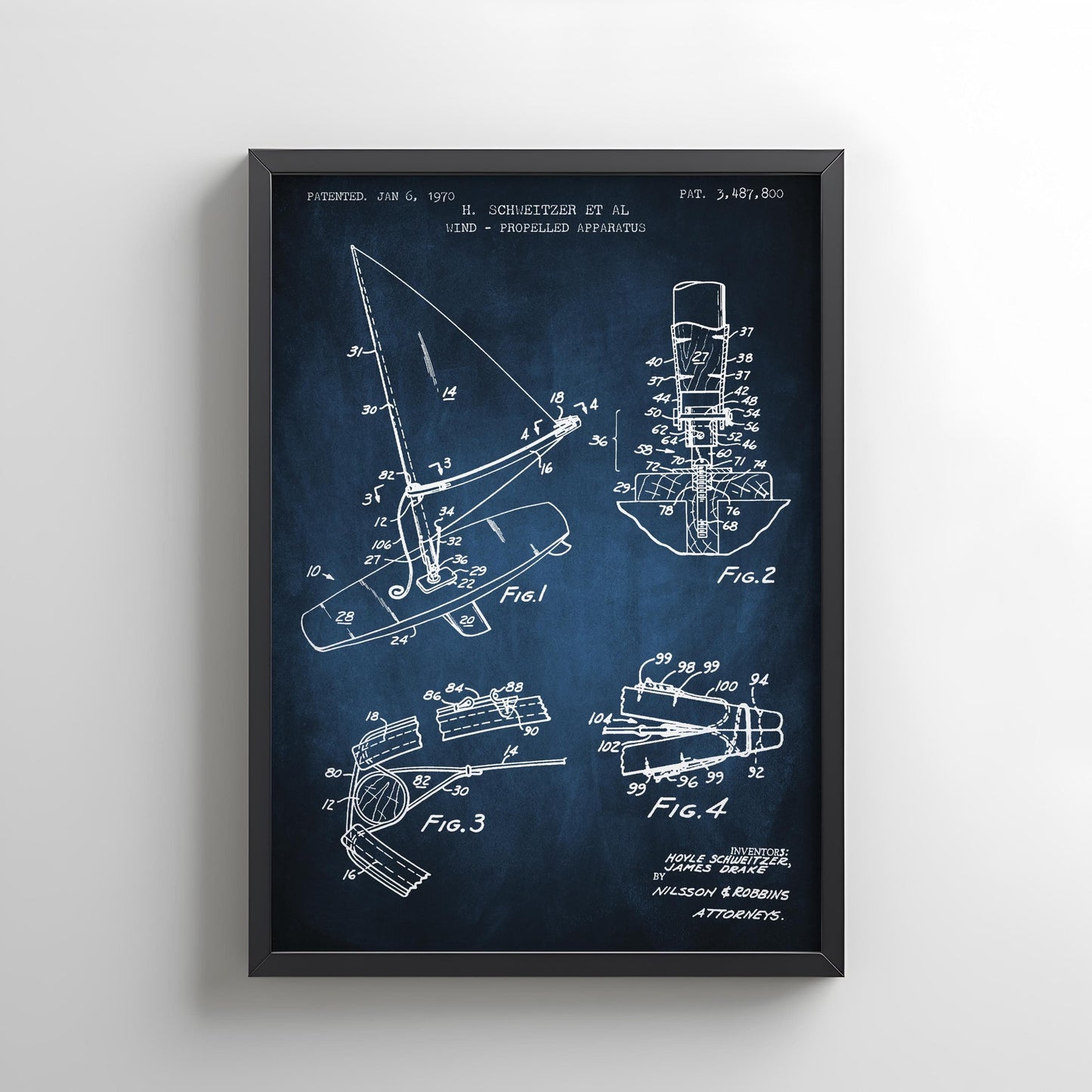 Windsurfing Gifts and Gear Decor First windsurfing board design from US Patent Office. Poster gift for windsurfer, windsurfing, water sports, board sailing