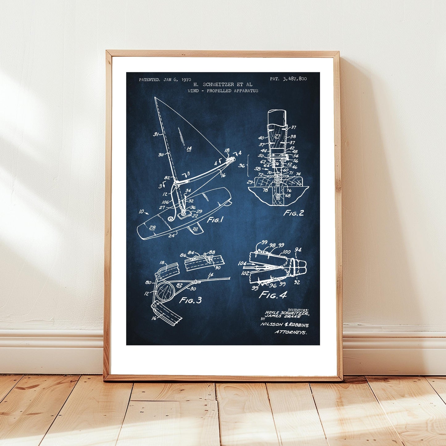 Windsurfing Gifts and Gear Decor First windsurfing board design from US Patent Office. Poster gift for windsurfer, windsurfing, water sports, board sailing
