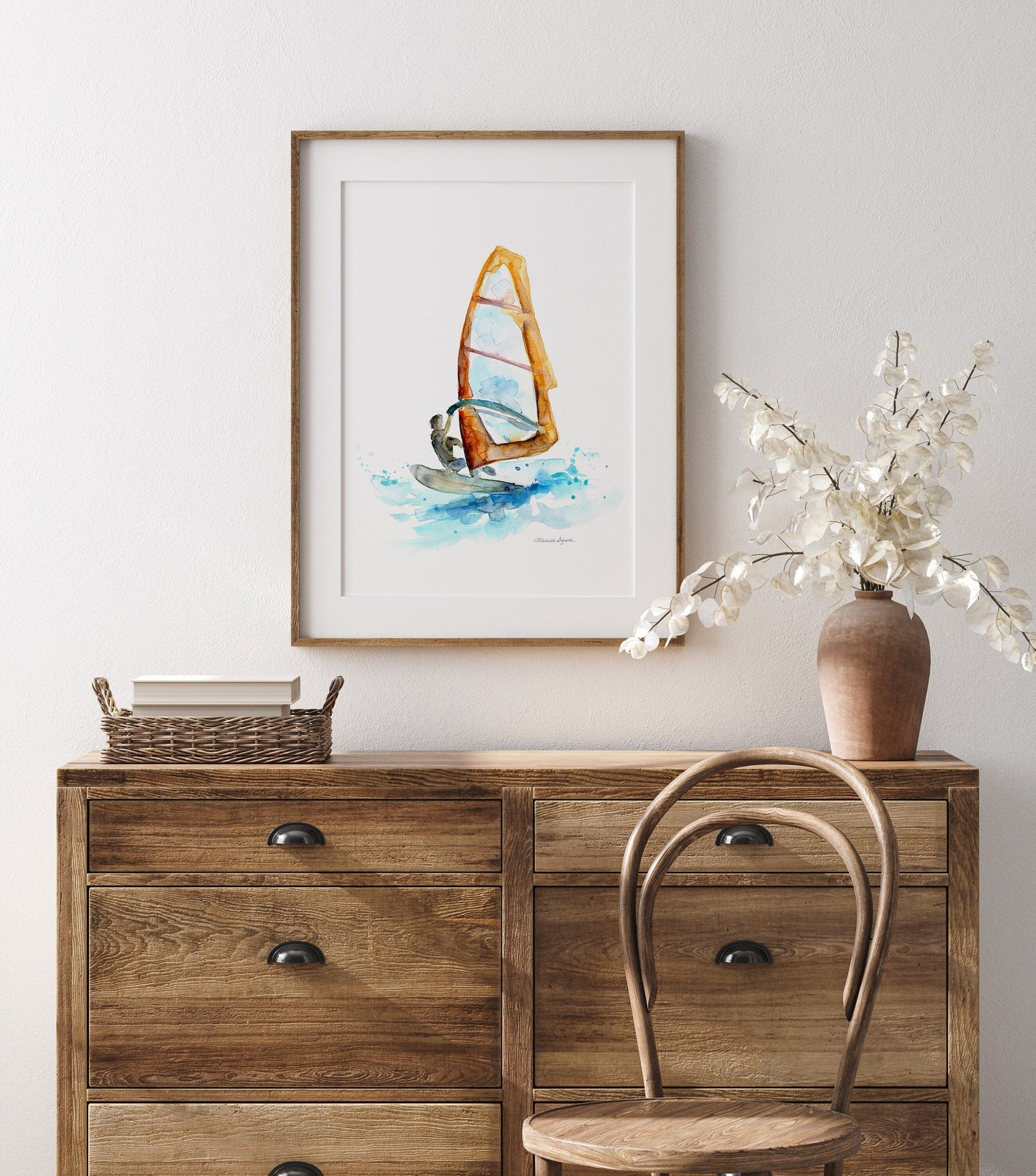Windsurfing Gifts and Gear Decor Windsurf art wind surf painting Surfing print surfboard painting Surf Art Ocean painting orange blue beachhouse wall art surf decoration