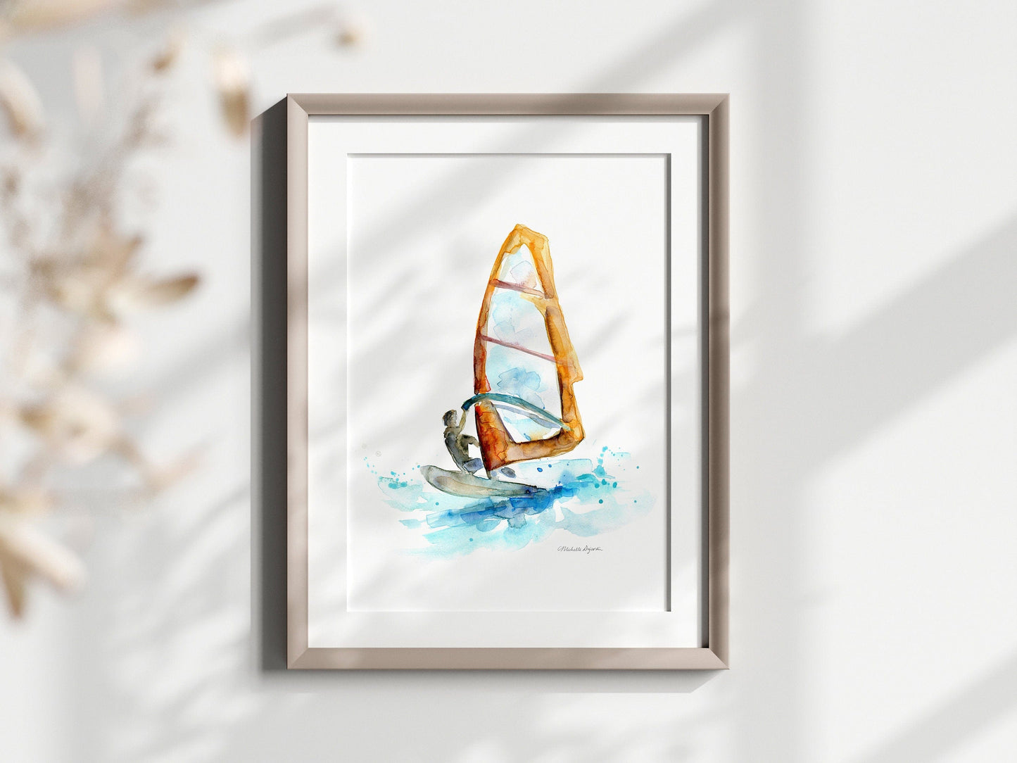 Windsurfing Gifts and Gear Decor Windsurf art wind surf painting Surfing print surfboard painting Surf Art Ocean painting orange blue beachhouse wall art surf decoration