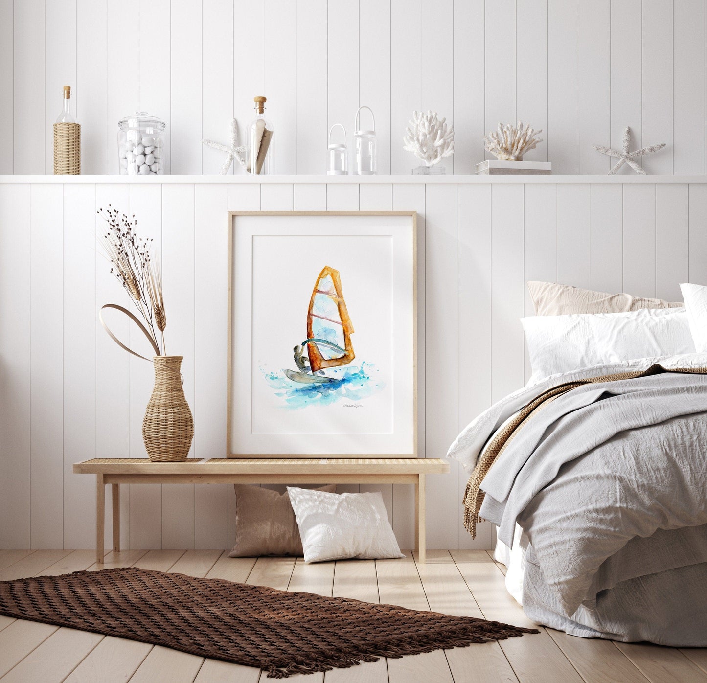 Windsurfing Gifts and Gear Decor Windsurf art wind surf painting Surfing print surfboard painting Surf Art Ocean painting orange blue beachhouse wall art surf decoration