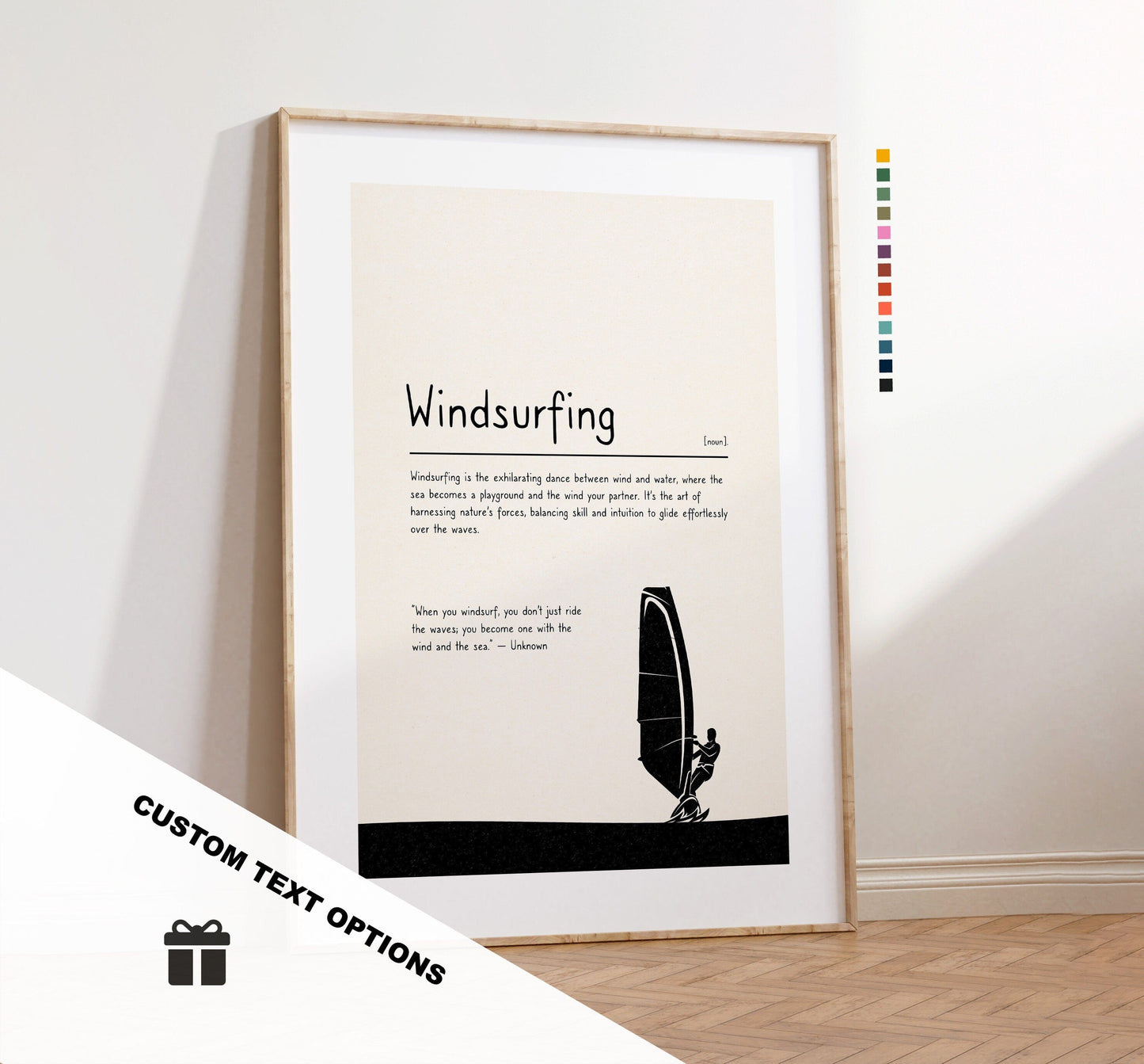 Windsurfing Gifts and Gear Decor Windsurfing Definition Print - Custom Text/Quote Options - Customised Gift - Framed or Canvas - Quote Print - Different Colours Available