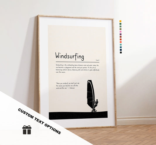 Windsurfing Gifts and Gear Decor Windsurfing Definition Print - Custom Text/Quote Options - Customised Gift - Framed or Canvas - Quote Print - Different Colours Available