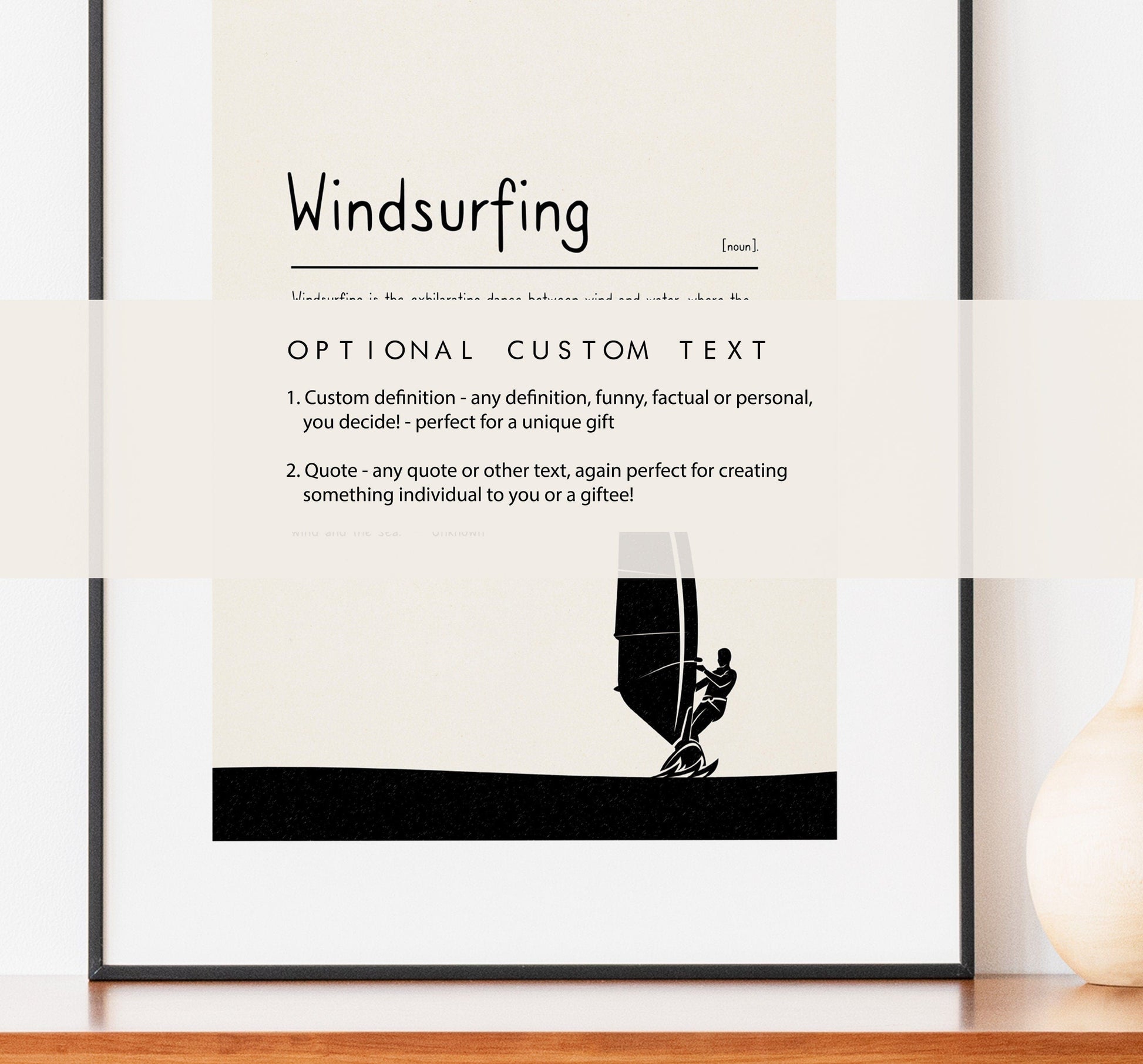 Windsurfing Gifts and Gear Decor Windsurfing Definition Print - Custom Text/Quote Options - Customised Gift - Framed or Canvas - Quote Print - Different Colours Available