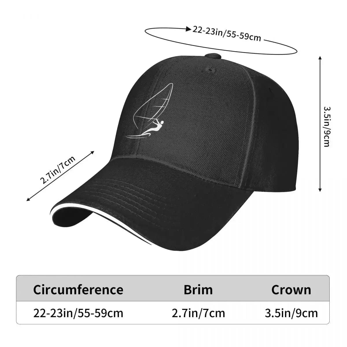 Windsurfing Gifts and Gear Hat Minimalist Windsurfing Design Baseball Cap Luxury man cap Mountaineering Fishing cap Streetwear Golf Wear Men Women's