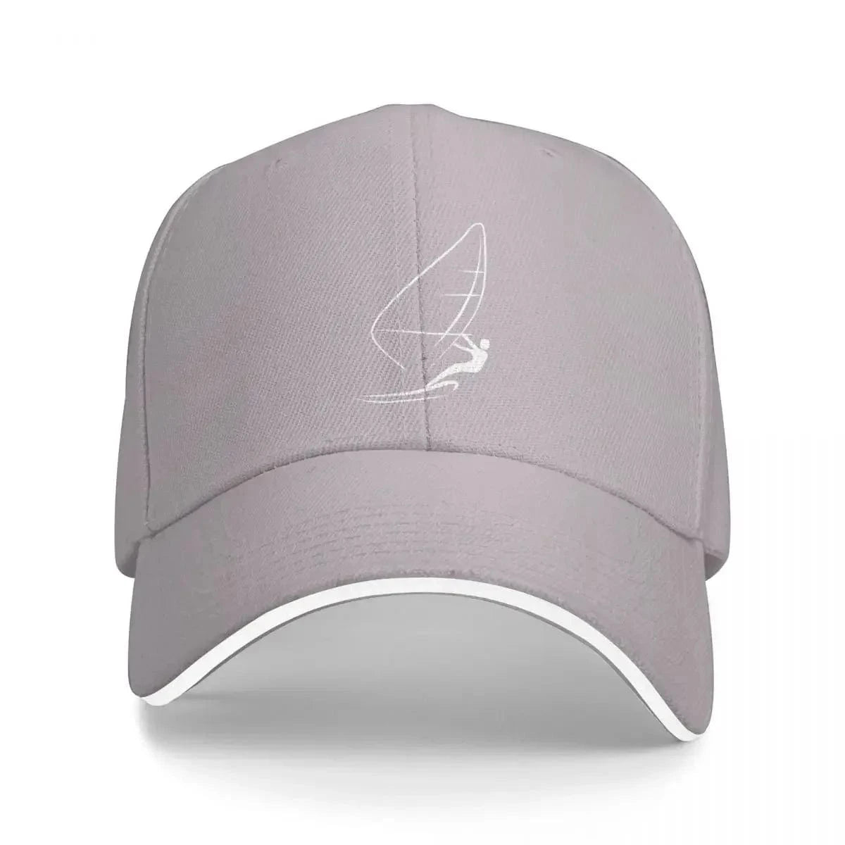 Windsurfing Gifts and Gear Hat Gray Minimalist Windsurfing Design Baseball Cap Luxury man cap Mountaineering Fishing cap Streetwear Golf Wear Men Women's