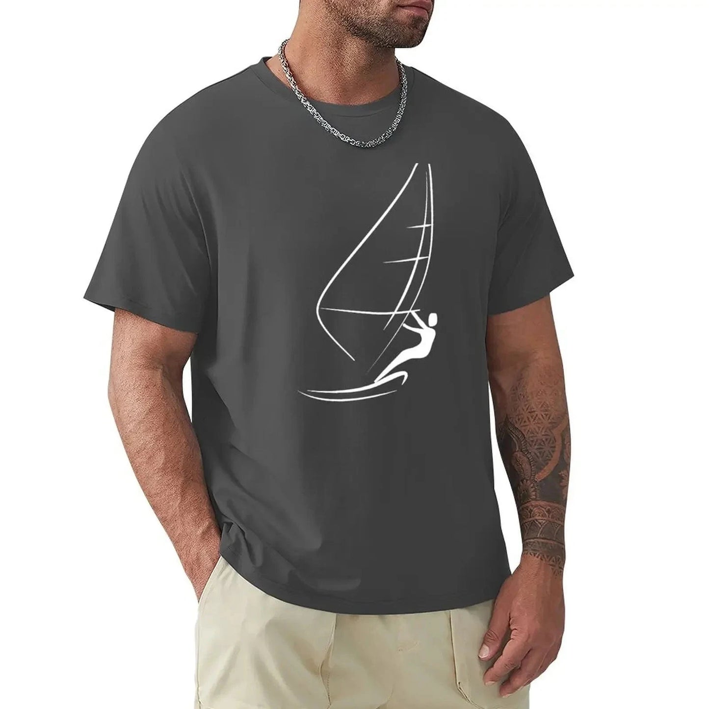 Windsurfing Gifts and Gear T-Shirt Dark Gray / XXXL Minimalist Windsurfing Design T-shirt