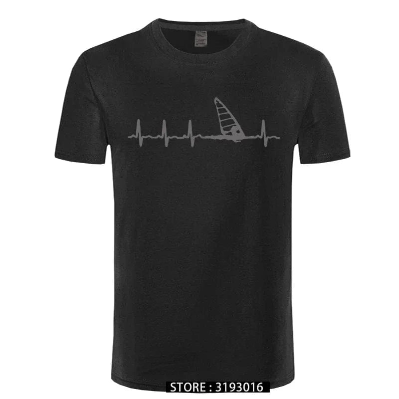 Windsurfing Gifts and Gear T-Shirt black gray / XS Unisex Windsurfing Heartbeat T-Shirt 3D Printed