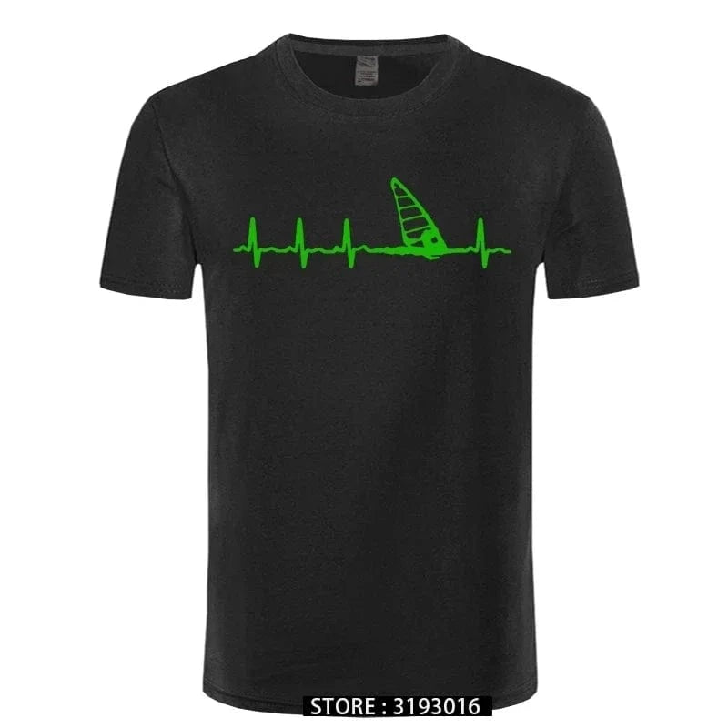 Windsurfing Gifts and Gear T-Shirt black green / XS Unisex Windsurfing Heartbeat T-Shirt 3D Printed