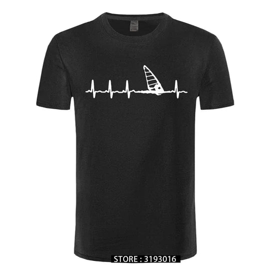 Windsurfing Gifts and Gear T-Shirt black white / M Unisex Windsurfing Heartbeat T-Shirt 3D Printed
