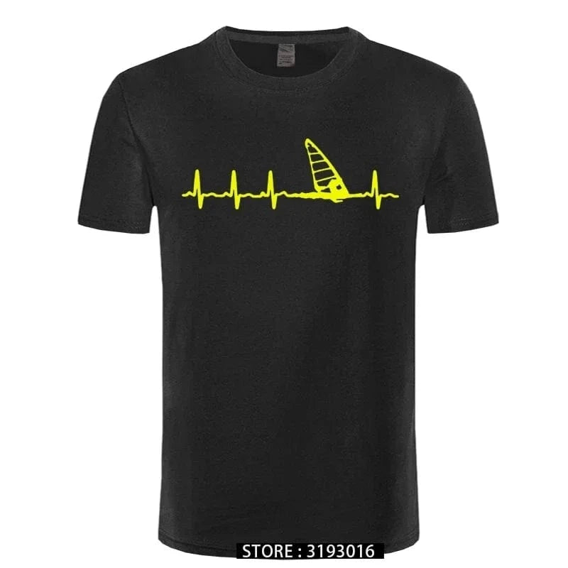 Windsurfing Gifts and Gear T-Shirt black yellow / L Unisex Windsurfing Heartbeat T-Shirt 3D Printed