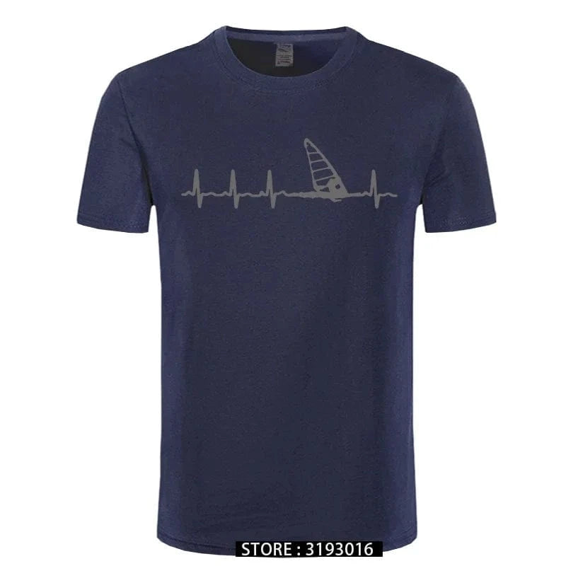 Windsurfing Gifts and Gear T-Shirt navy gray / XS Unisex Windsurfing Heartbeat T-Shirt 3D Printed