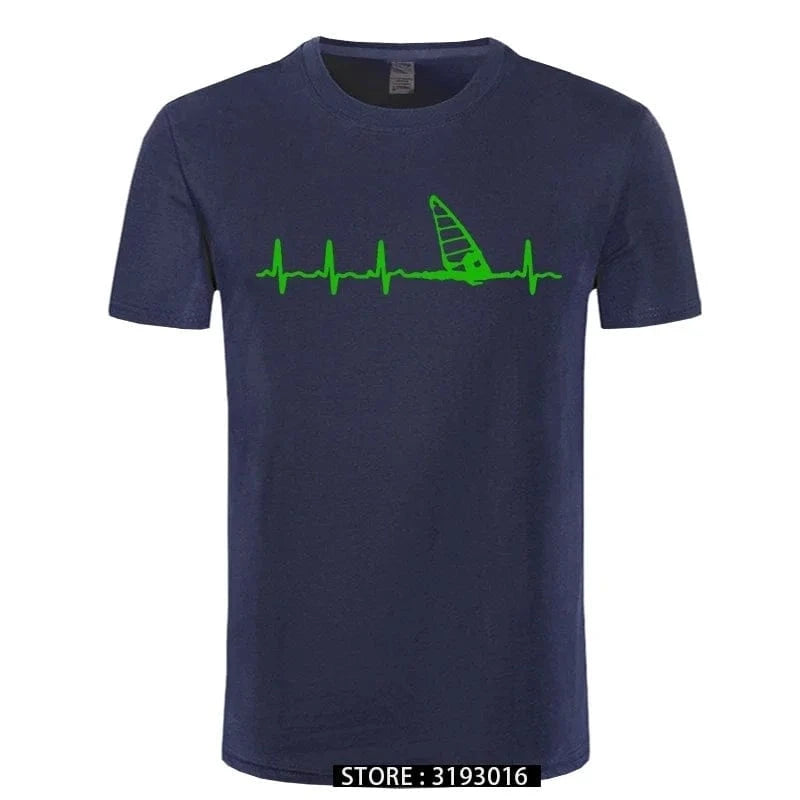 Windsurfing Gifts and Gear T-Shirt navy green / L Unisex Windsurfing Heartbeat T-Shirt 3D Printed