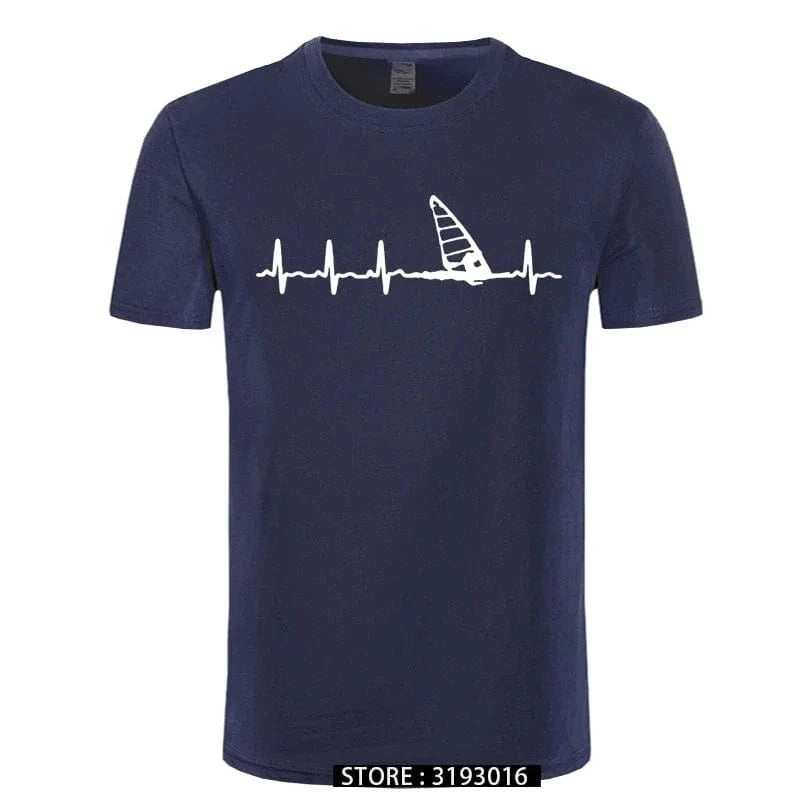 Windsurfing Gifts and Gear T-Shirt navy white / XXXL Unisex Windsurfing Heartbeat T-Shirt 3D Printed