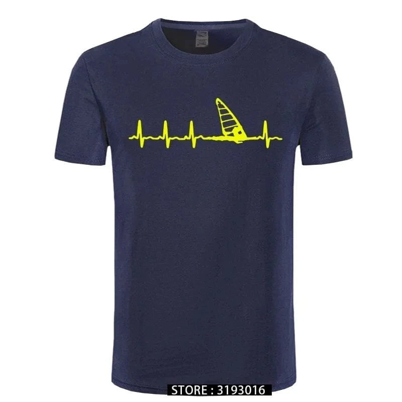 Windsurfing Gifts and Gear T-Shirt navy yellow / S Unisex Windsurfing Heartbeat T-Shirt 3D Printed