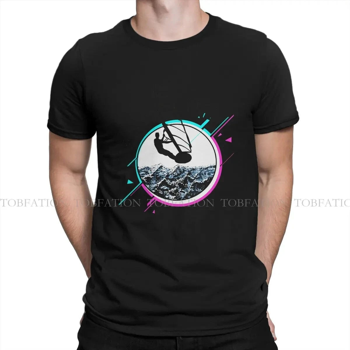 Windsurfing Gifts and Gear T-Shirt black / 4XL Windsurfing T-Shirt Men Style Pure Cotton Round Neck