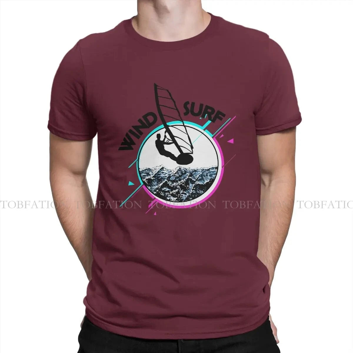 Windsurfing Gifts and Gear T-Shirt Burgundy / S Windsurfing T-Shirt Men Style Pure Cotton Round Neck