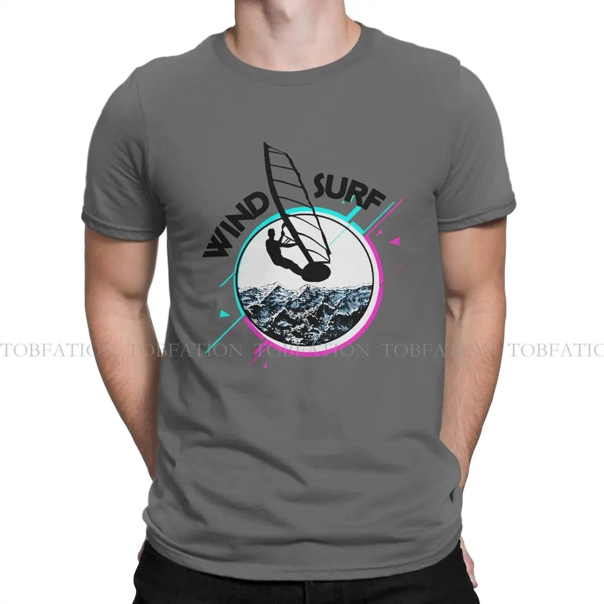 Windsurfing Gifts and Gear T-Shirt Dark Grey / L Windsurfing T-Shirt Men Style Pure Cotton Round Neck