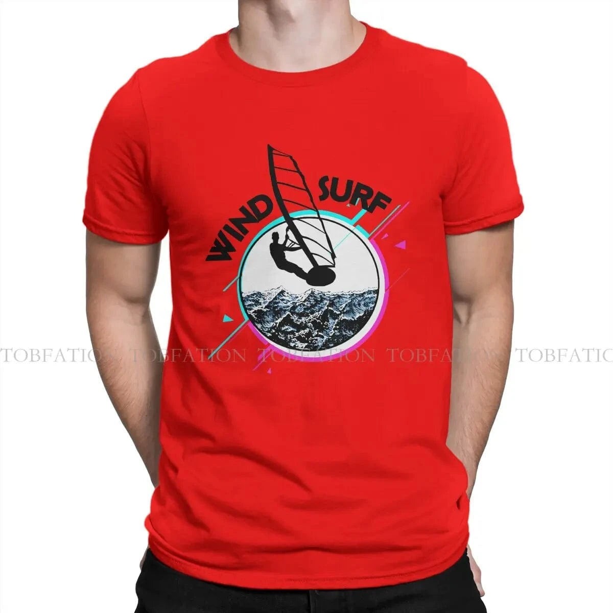 Windsurfing Gifts and Gear T-Shirt Red / 4XL Windsurfing T-Shirt Men Style Pure Cotton Round Neck