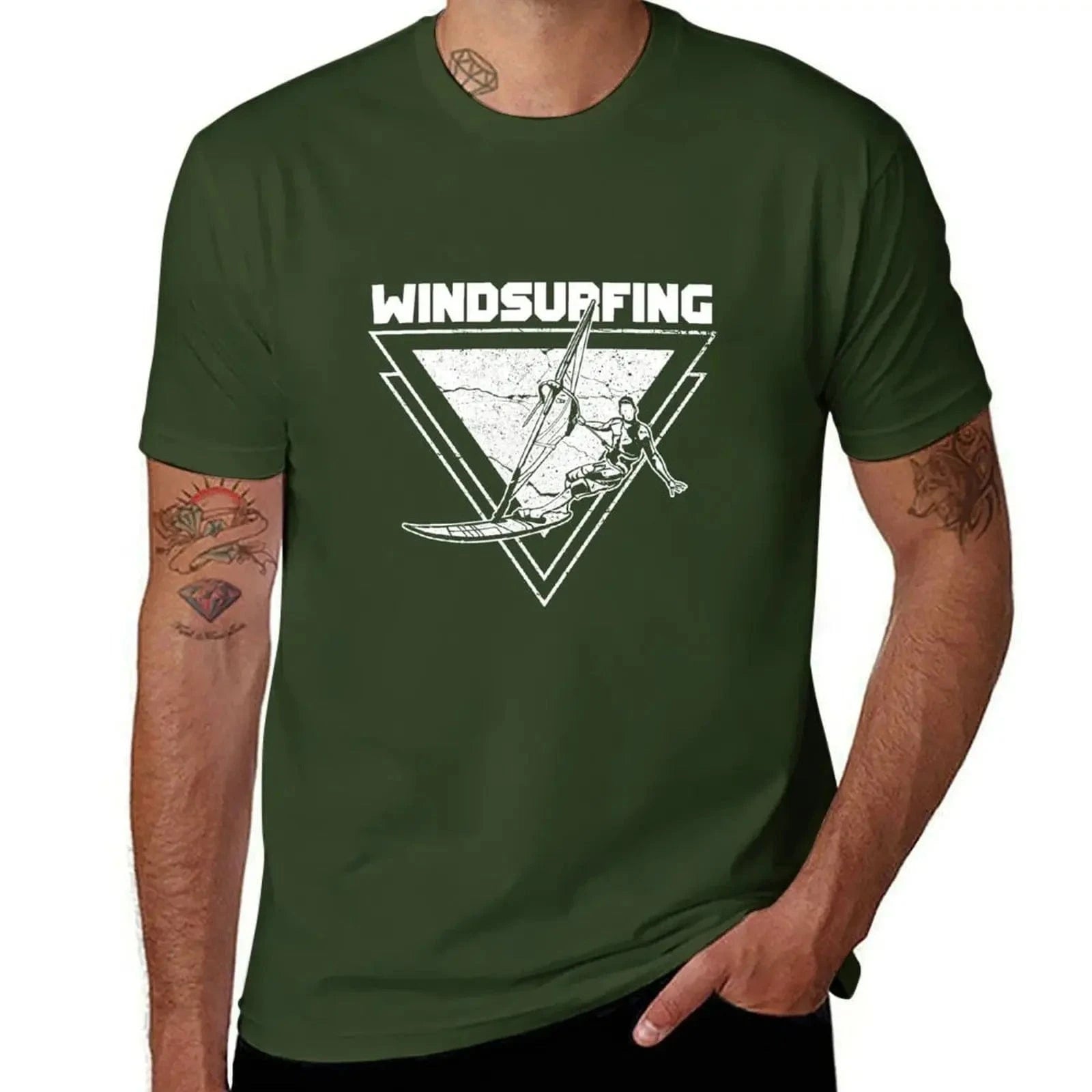 Windsurfing Gifts and Gear T-Shirt Army Green / 6XL Windsurfing T-Shirt summer top black t-shirts for men