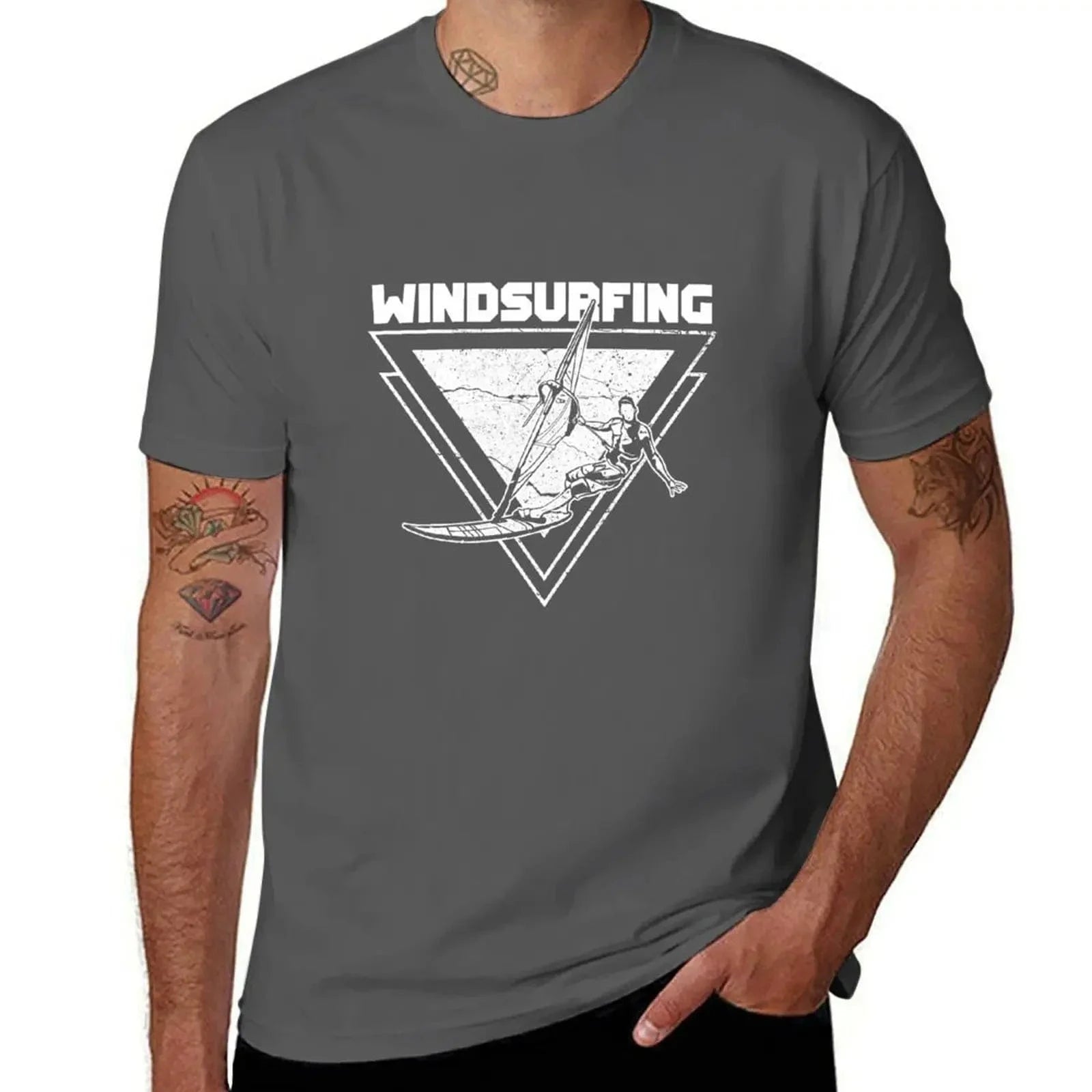 Windsurfing Gifts and Gear T-Shirt Dark Gray / M Windsurfing T-Shirt summer top black t-shirts for men