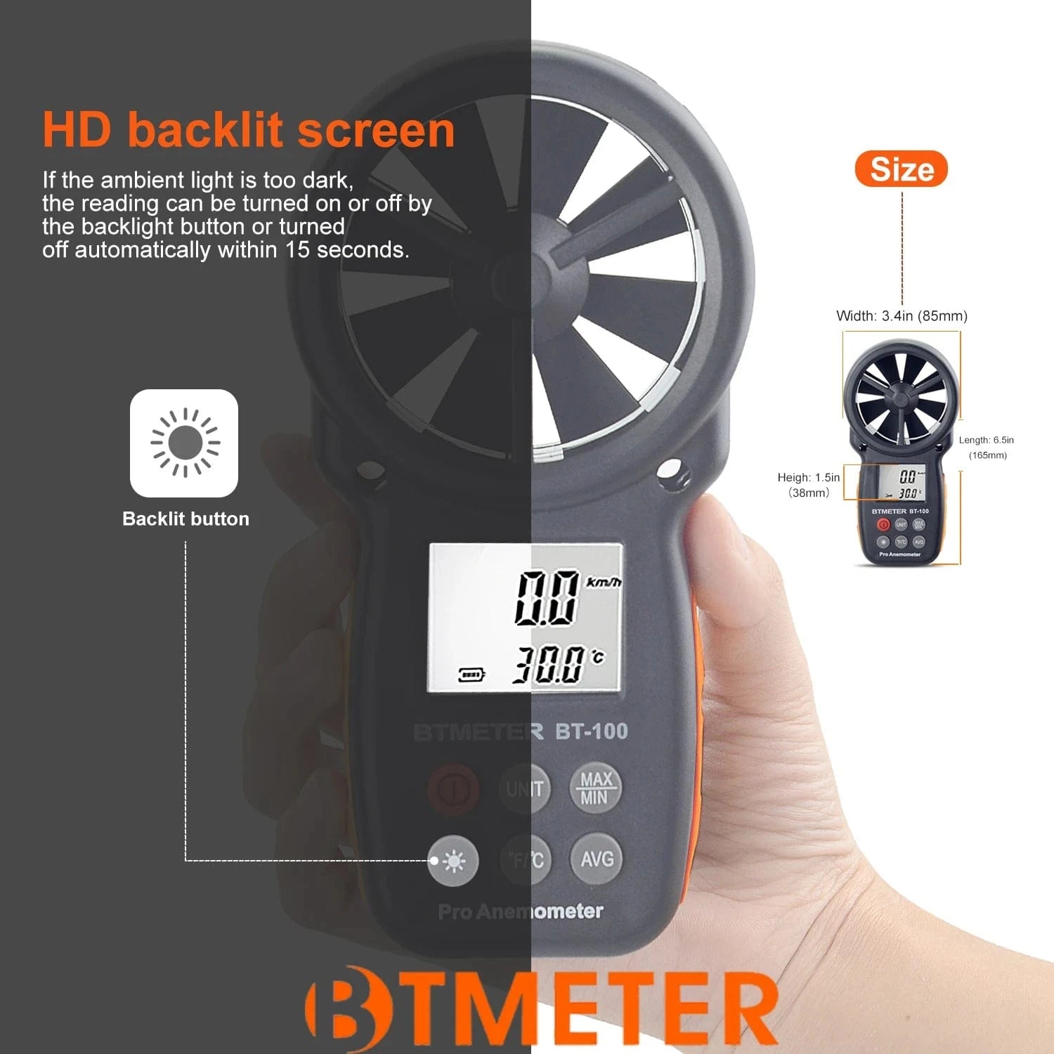 Windsurfing Gifts and Gear Windmeter BTMETER BT-100 Handheld Digital Anemometer,0-30 m/s Wind Speed Meters, Wind Speed Sensor for UAV ,Wind Chill, Surfing Shooting