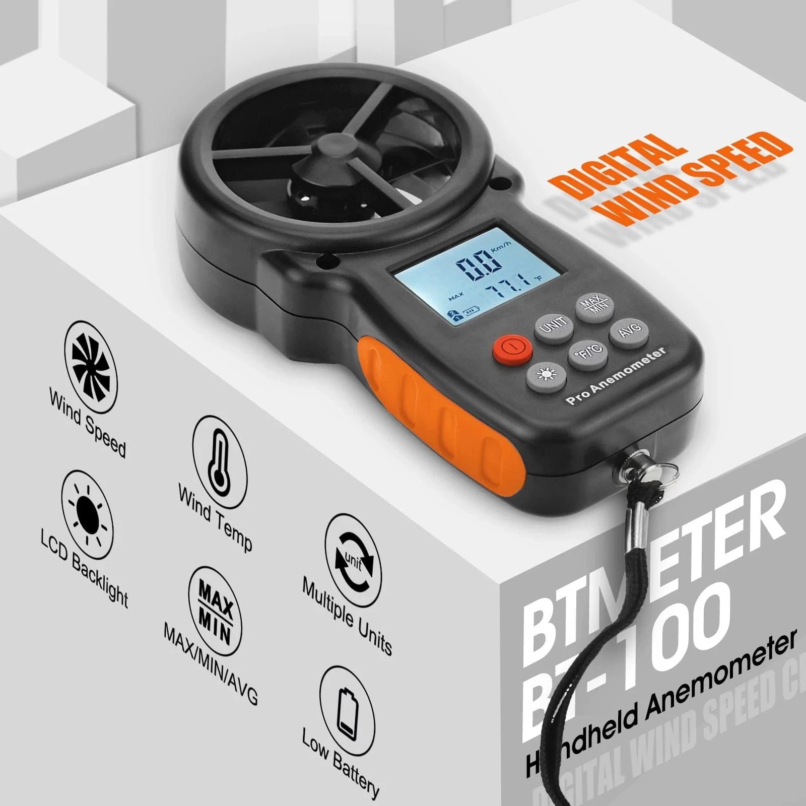Windsurfing Gifts and Gear Windmeter BTMETER BT-100 Handheld Digital Anemometer,0-30 m/s Wind Speed Meters, Wind Speed Sensor for UAV ,Wind Chill, Surfing Shooting