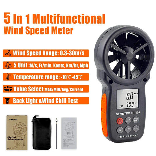 Windsurfing Gifts and Gear Windmeter BTMETER BT-100 Handheld Digital Anemometer,0-30 m/s Wind Speed Meters, Wind Speed Sensor for UAV ,Wind Chill, Surfing Shooting