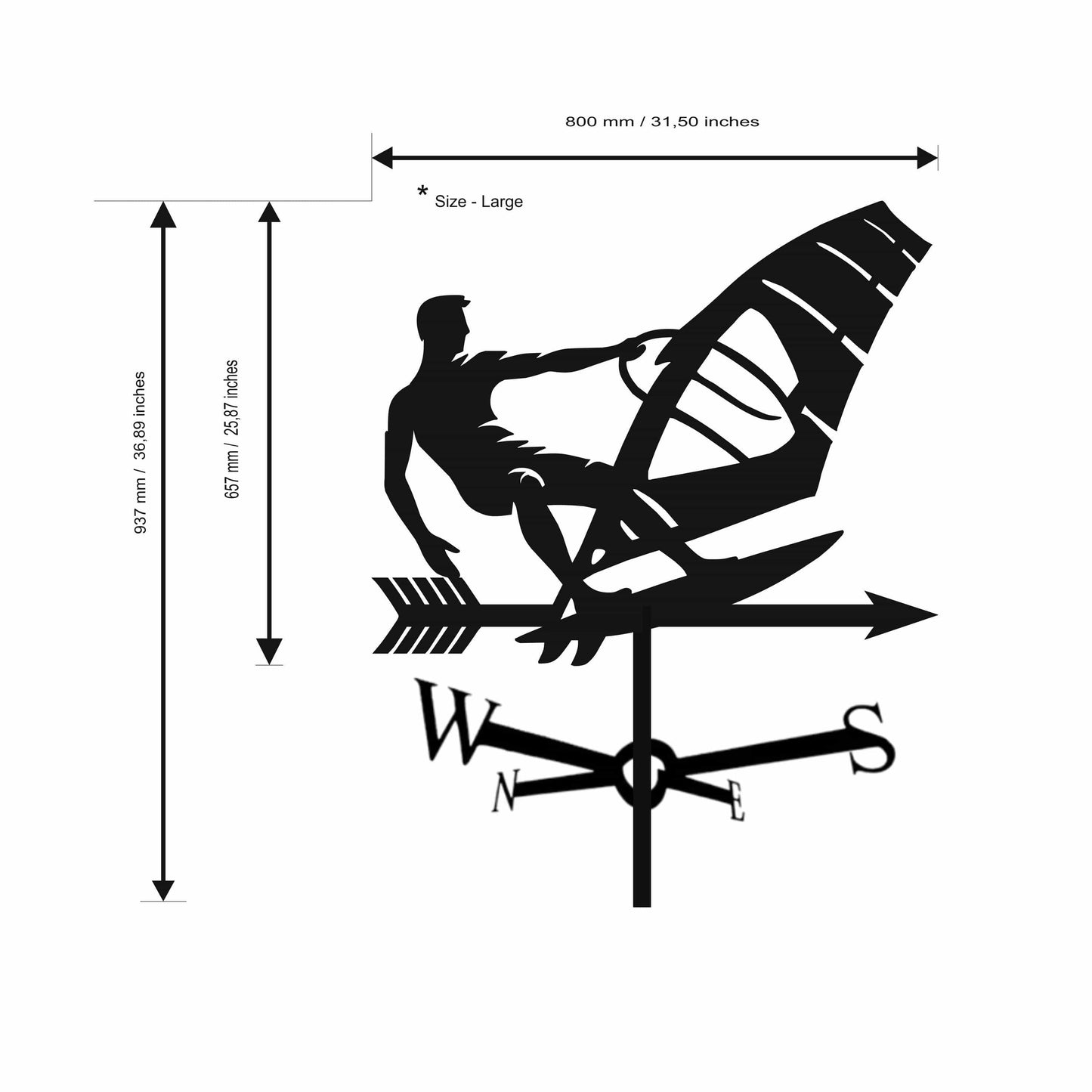 Windsurfing Gifts and Gear Windsurfer / Sailboard Weather Vane / Metal Decor for Roofs and Gardens
