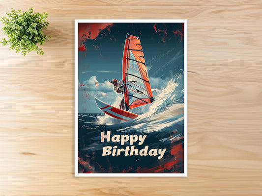 Windsurfing Gifts and Gear Birthday card windsurfing, Happy Birthday card windsurfing, windsurfer sport card Happy Birthday, postcard windsurfer to give away