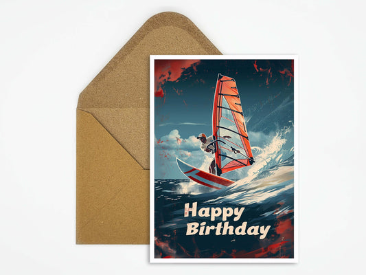 Windsurfing Gifts and Gear Birthday card windsurfing, Happy Birthday card windsurfing, windsurfer sport card Happy Birthday, postcard windsurfer to give away