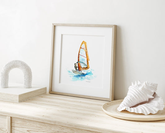 Windsurfing Gifts and Gear Decor Windsurf art  wind surf painting Surfing print surfboard painting Surf Art Ocean painting orange blue beachhouse wall art surf decoration
