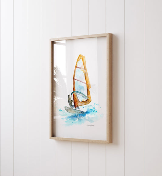 Windsurfing Gifts and Gear Decor Windsurf art  wind surf painting Surfing print surfboard painting Surf Art Ocean painting orange blue beachhouse wall art surf decoration