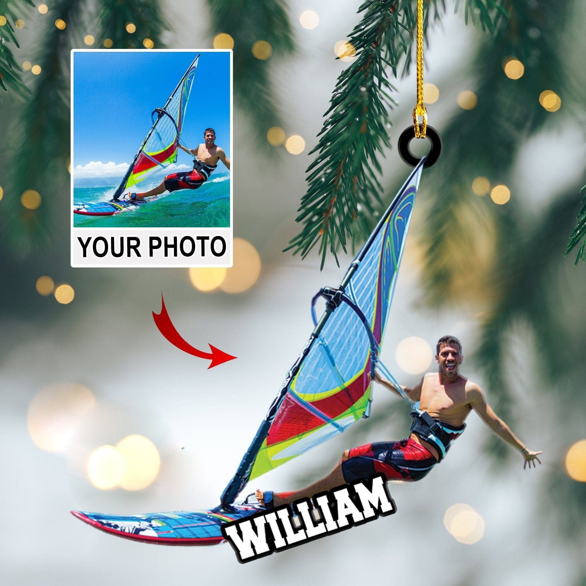 Windsurfing Gifts and Gear Personalized Windsurfing Ornament, Acrylic 2D Flat Ornament, Gift For Windsurfing Lover, Christmas Ornament Gift, Xmas Windsurfing Ornament