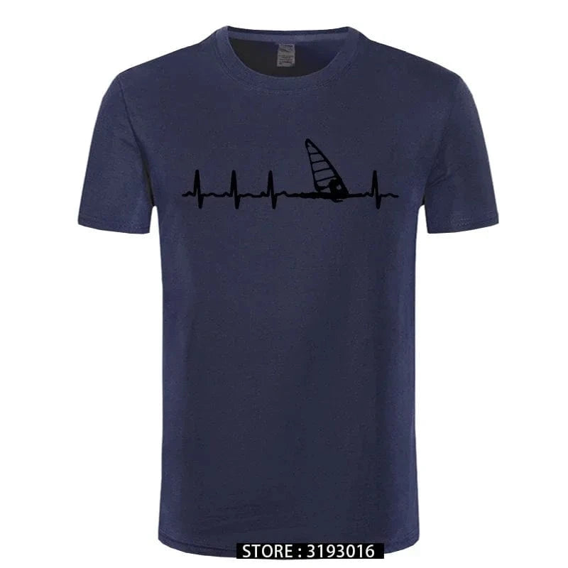 Windsurfing Gifts and Gear T-Shirt navy black / XL Unisex Windsurfing Heartbeat T-Shirt 3D Printed
